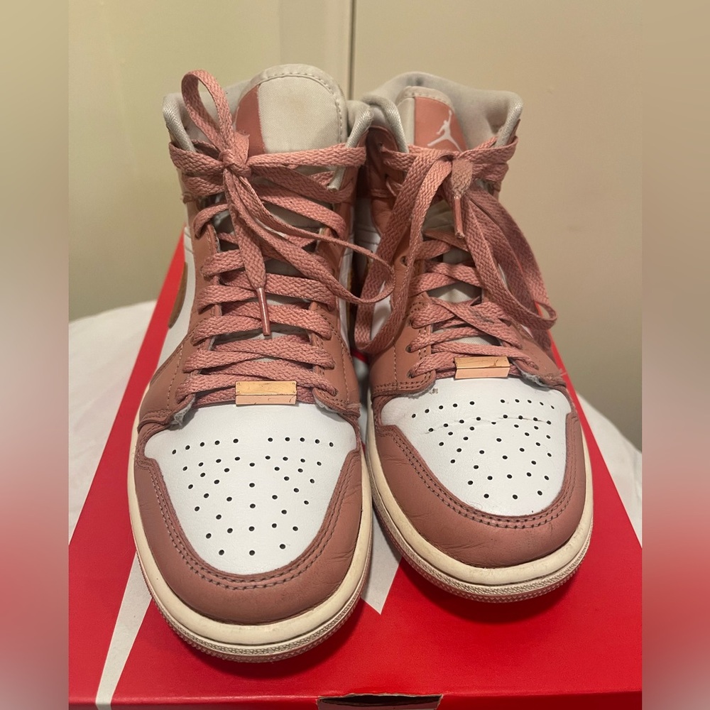 Air Jordan 1 Mid Rose Gold & White Sneakers